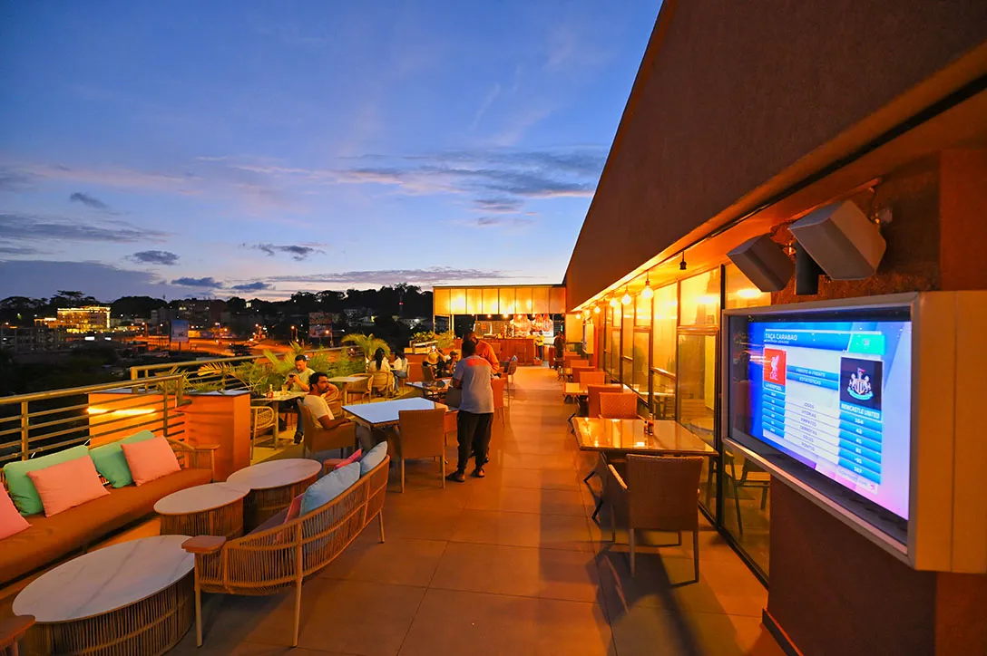 K Rooftop seating with views over Entebbe
